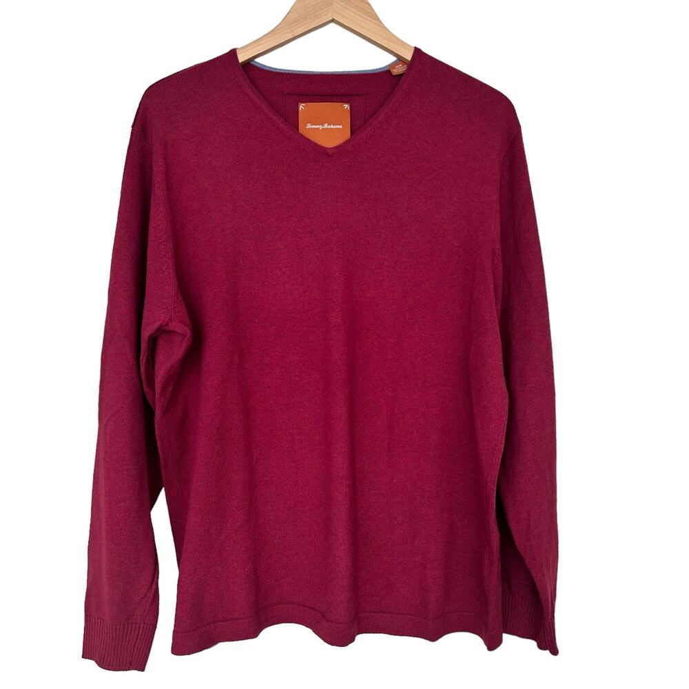 Tommy Bahama Maroon Red Cotton Cashmere Blend V Neck Sweater Sz M